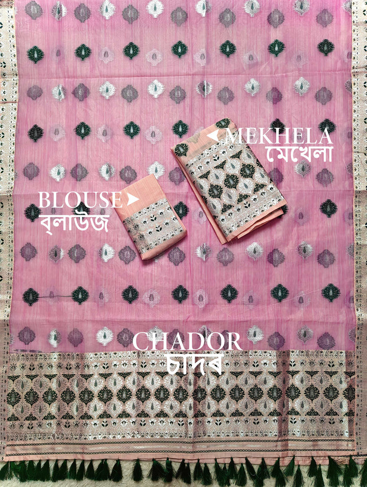 Ready-To-Wear Silver Jari & Dhaga Work Premium Poly Mekhela Art-Nuni Sador