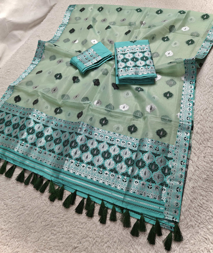 Ready-To-Wear Silver Jari & Dhaga Work Premium Poly Mekhela Art-Nuni Sador