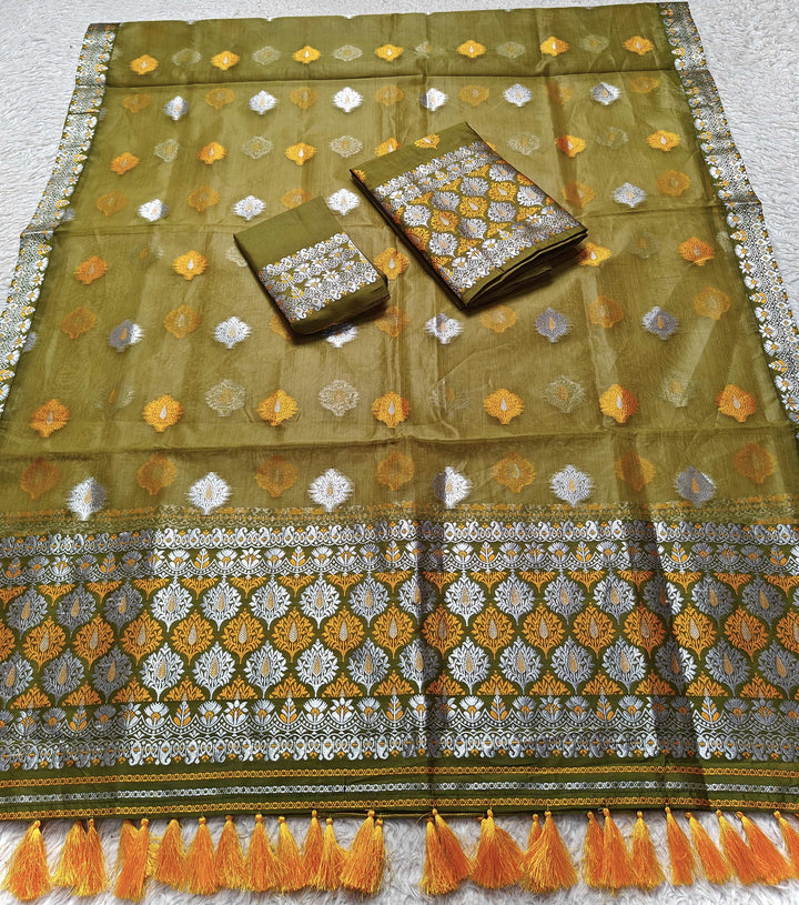 Ready-To-Wear Silver Jari & Dhaga Work Premium Poly Mekhela Art-Nuni Sador