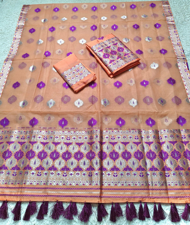 Ready-To-Wear Silver Jari & Dhaga Work Premium Poly Mekhela Art-Nuni Sador