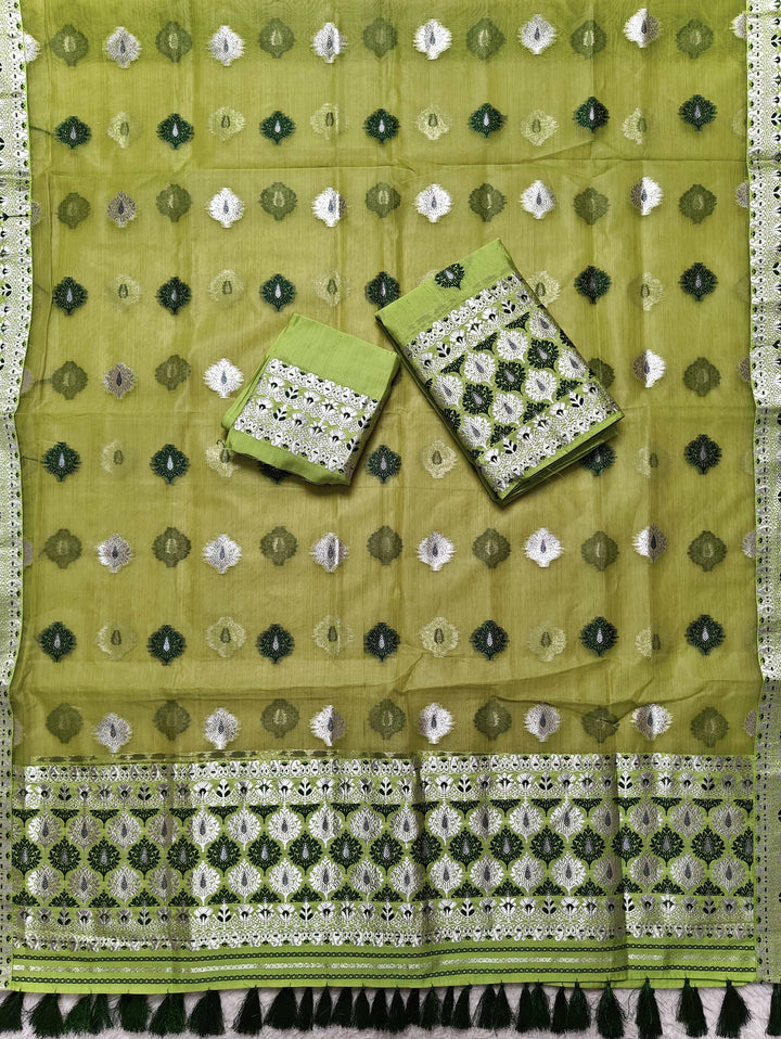 Ready-To-Wear Silver Jari & Dhaga Work Premium Poly Mekhela Art-Nuni Sador