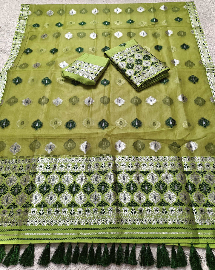 Ready-To-Wear Silver Jari & Dhaga Work Premium Poly Mekhela Art-Nuni Sador