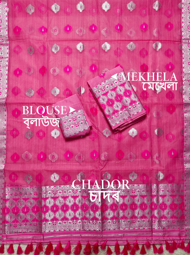 Ready-To-Wear Silver Jari & Dhaga Work Premium Poly Mekhela Art-Nuni Sador