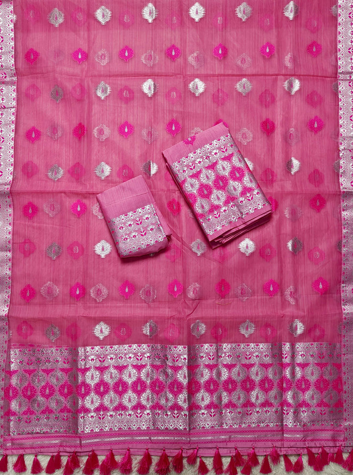 Ready-To-Wear Silver Jari & Dhaga Work Premium Poly Mekhela Art-Nuni Sador