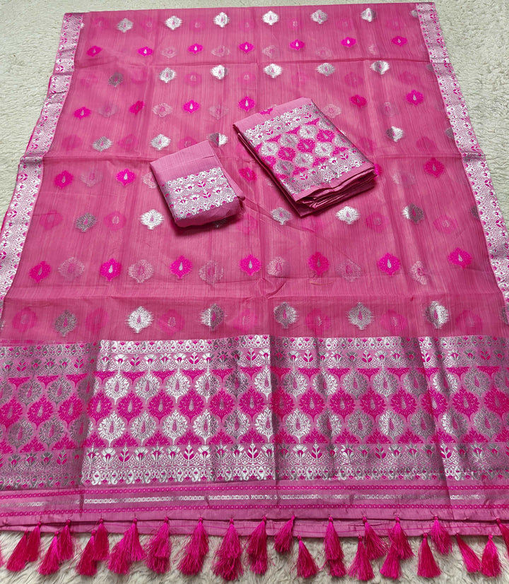 Ready-To-Wear Silver Jari & Dhaga Work Premium Poly Mekhela Art-Nuni Sador