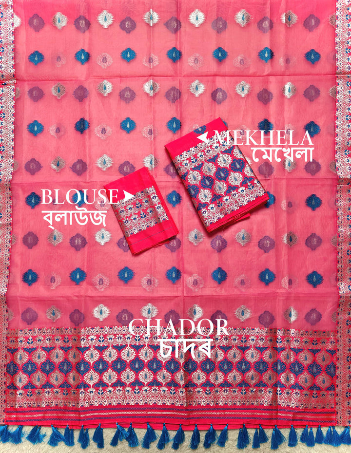 Ready-To-Wear Silver Jari & Dhaga Work Premium Poly Mekhela Art-Nuni Sador