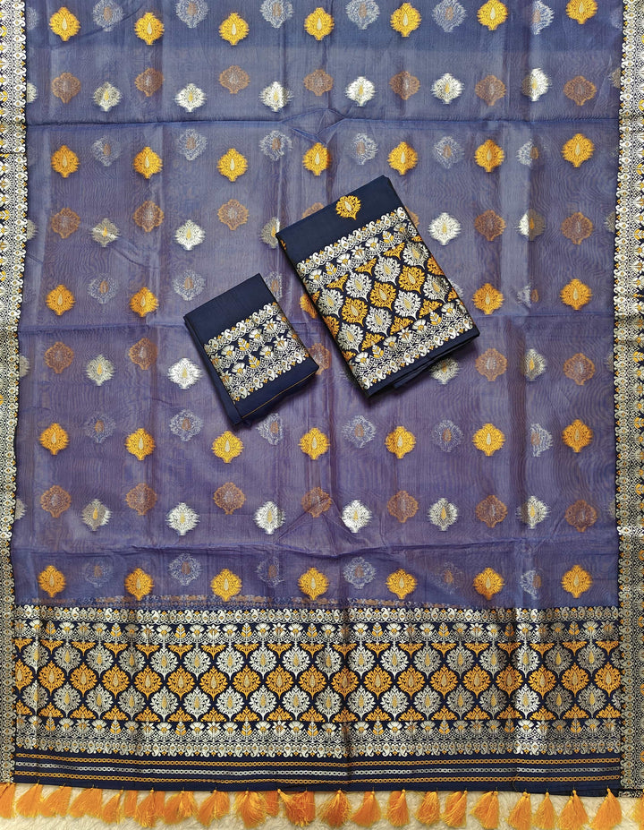 Ready-To-Wear Silver Jari & Dhaga Work Premium Poly Mekhela Art-Nuni Sador