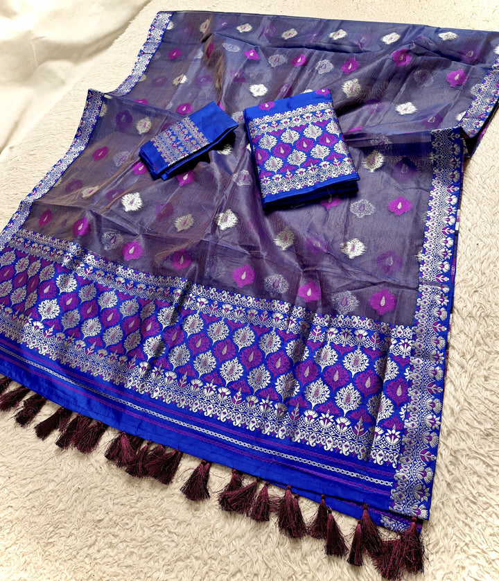 Ready-To-Wear Silver Jari & Dhaga Work Premium Poly Mekhela Art-Nuni Sador