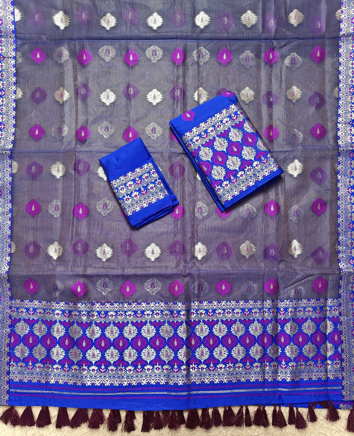 Ready-To-Wear Silver Jari & Dhaga Work Premium Poly Mekhela Art-Nuni Sador