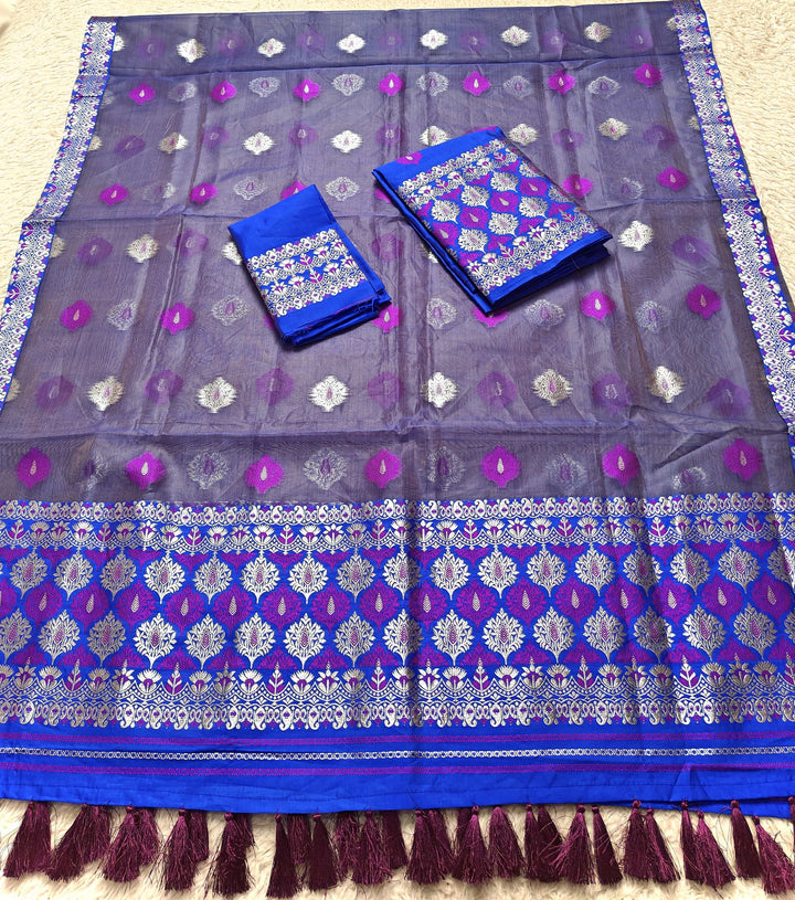 Ready-To-Wear Silver Jari & Dhaga Work Premium Poly Mekhela Art-Nuni Sador