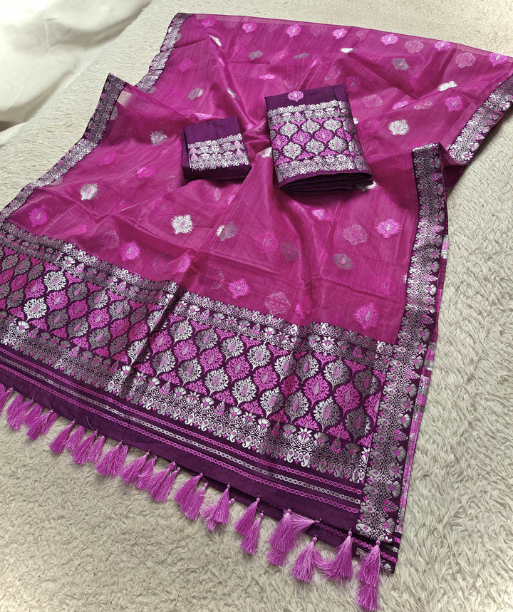 Ready-To-Wear Silver Jari & Dhaga Work Premium Poly Mekhela Art-Nuni Sador