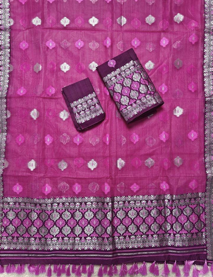 Ready-To-Wear Silver Jari & Dhaga Work Premium Poly Mekhela Art-Nuni Sador