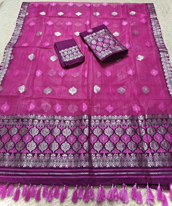 Ready-To-Wear Silver Jari & Dhaga Work Premium Poly Mekhela Art-Nuni Sador