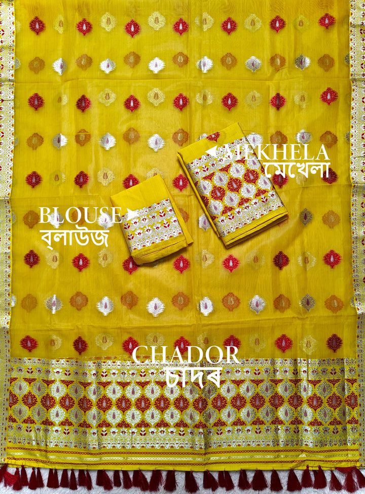 Ready-To-Wear Silver Jari & Dhaga Work Premium Poly Mekhela Art-Nuni Sador