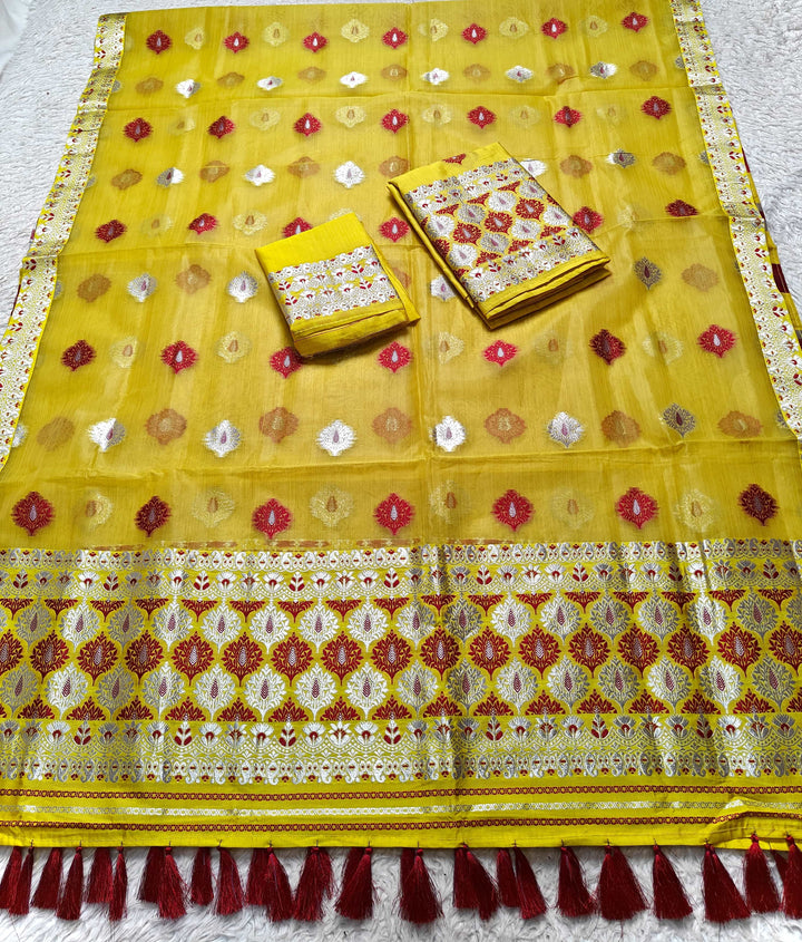 Ready-To-Wear Silver Jari & Dhaga Work Premium Poly Mekhela Art-Nuni Sador