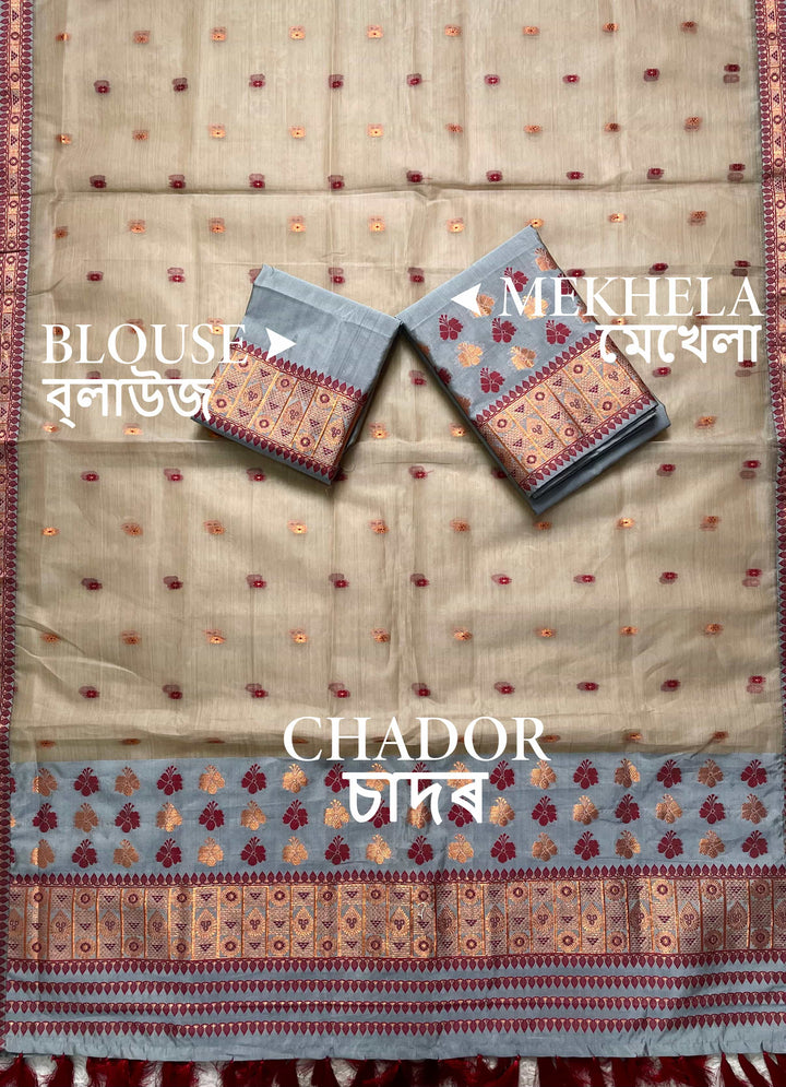 Ready-To-Wear Copper Jari Premium Poly Mekhela Art-Nuni Sador