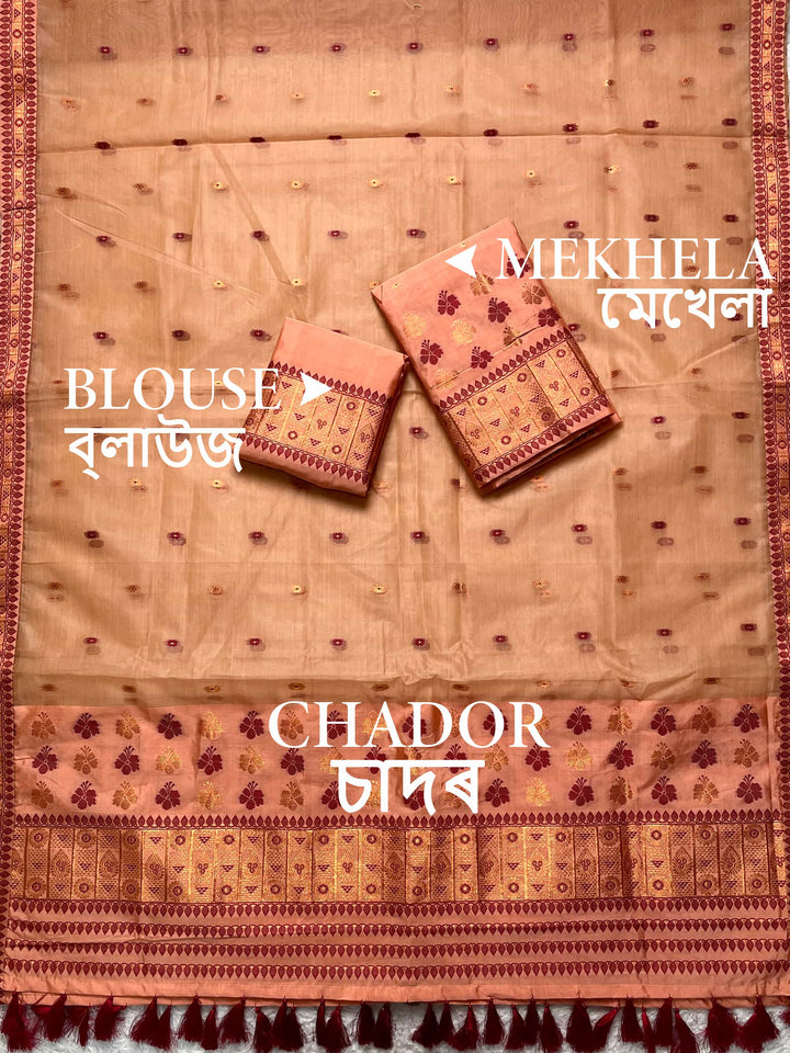 Ready-To-Wear Copper Jari Premium Poly Mekhela Art-Nuni Sador