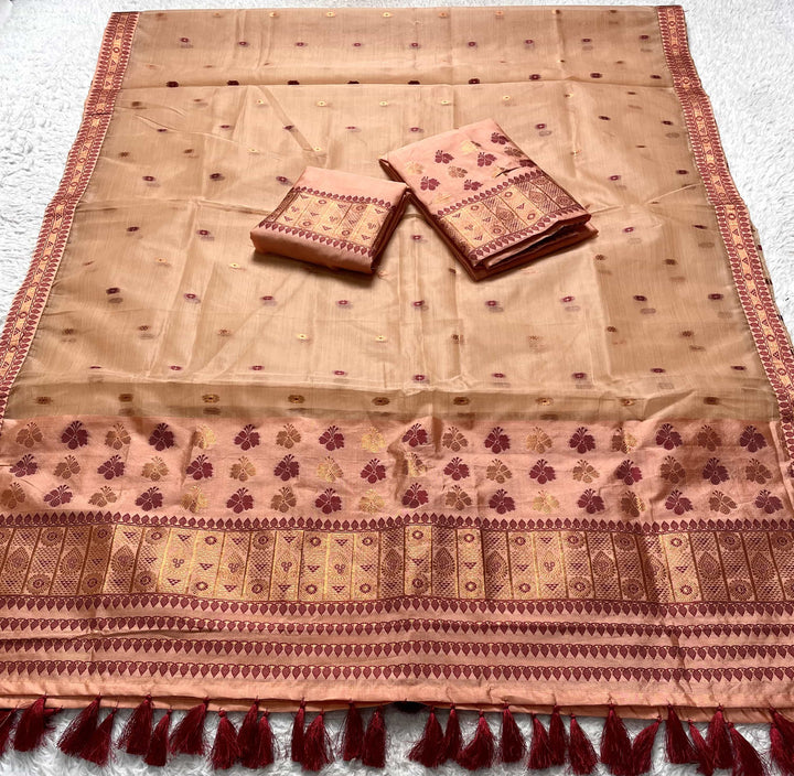 Ready-To-Wear Copper Jari Premium Poly Mekhela Art-Nuni Sador