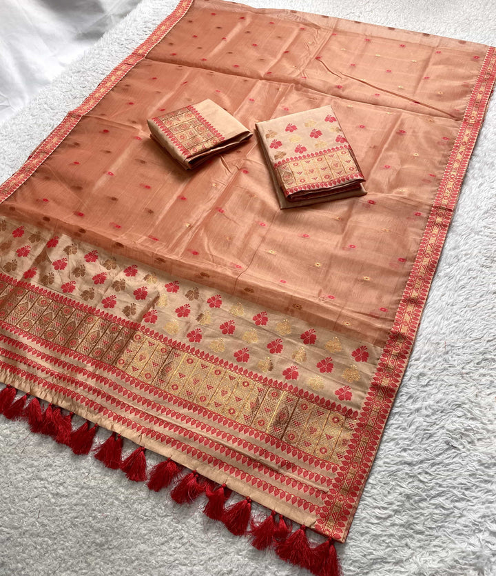 Ready-To-Wear Copper Jari Premium Poly Mekhela Art-Nuni Sador