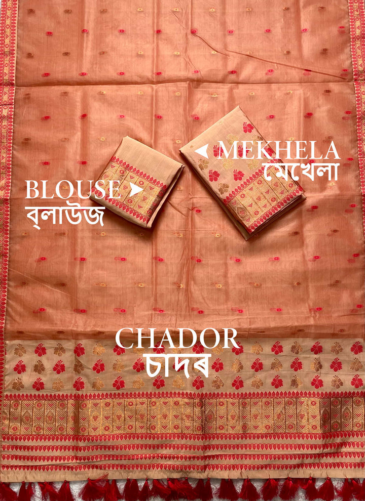 Ready-To-Wear Copper Jari Premium Poly Mekhela Art-Nuni Sador