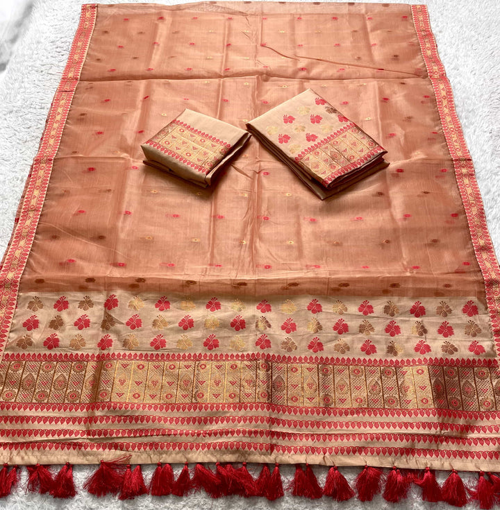 Ready-To-Wear Copper Jari Premium Poly Mekhela Art-Nuni Sador