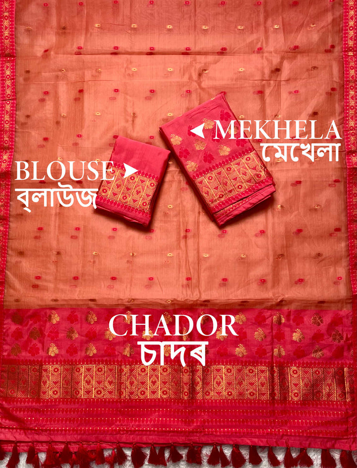 Ready-To-Wear Copper Jari Premium Poly Mekhela Art-Nuni Sador