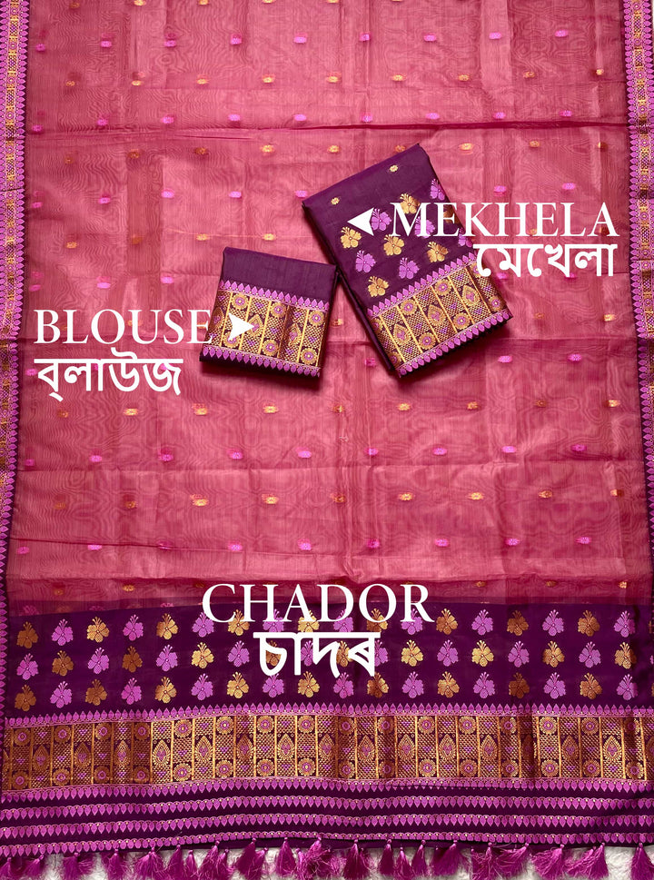 Ready-To-Wear Copper Jari Premium Poly Mekhela Art-Nuni Sador