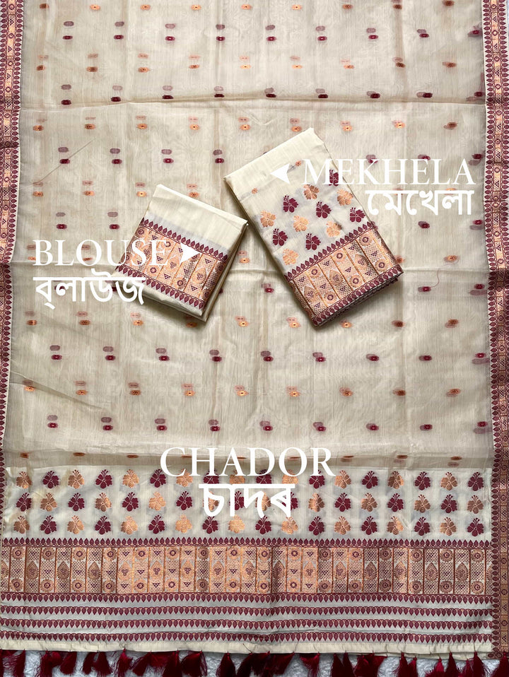 Ready-To-Wear Copper Jari Premium Poly Mekhela Art-Nuni Sador