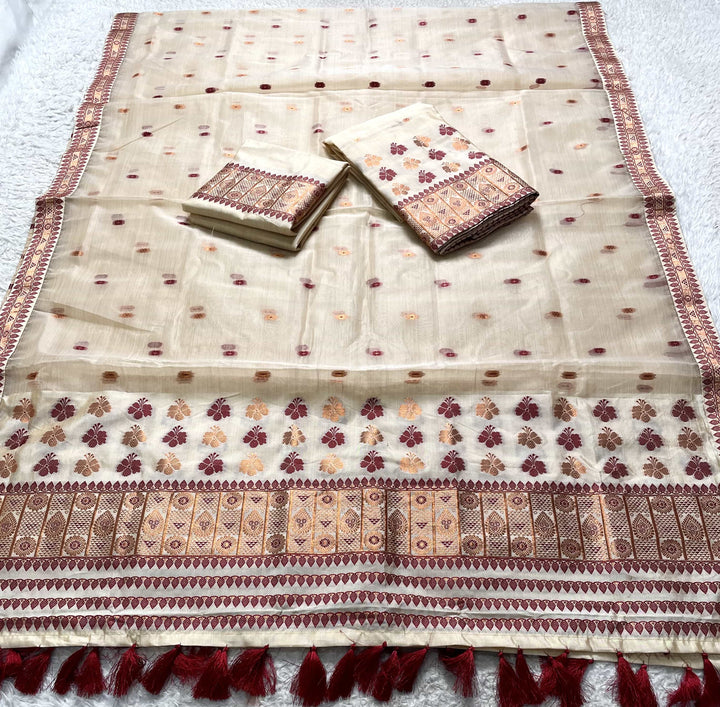 Ready-To-Wear Copper Jari Premium Poly Mekhela Art-Nuni Sador