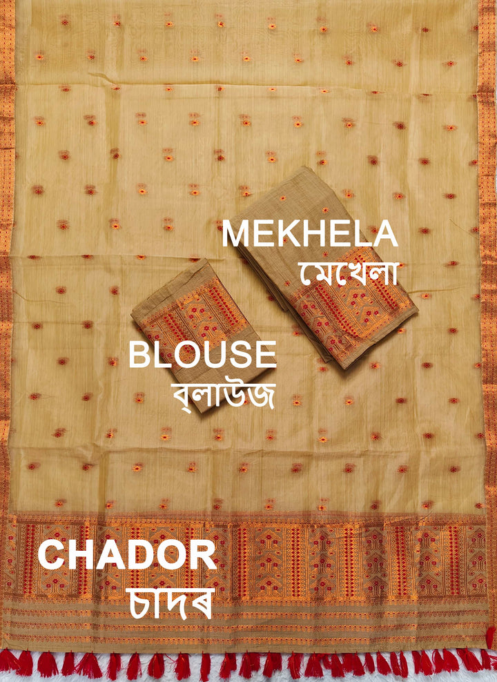 Ready-To-Wear Copper Jari Super Cotton Mekhela Art-Nuni Sador