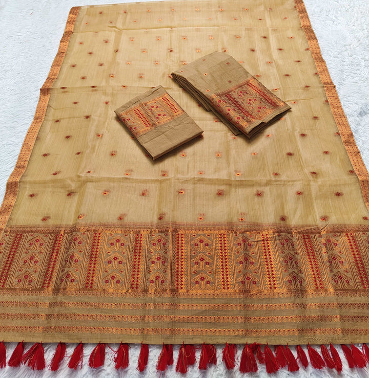 Ready-To-Wear Copper Jari Super Cotton Mekhela Art-Nuni Sador