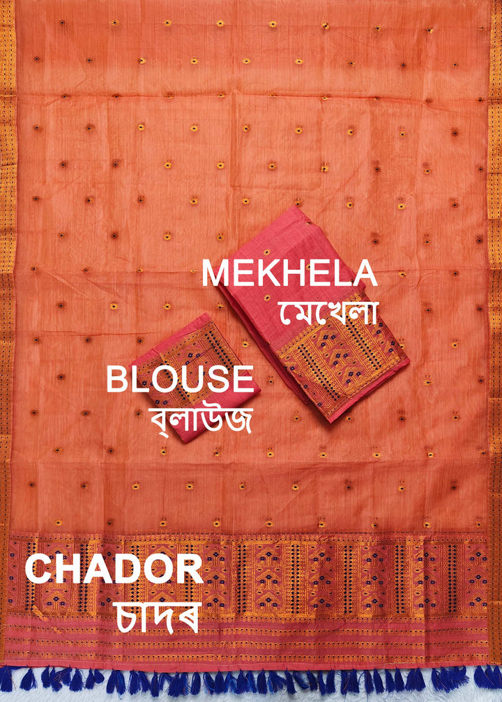 Ready-To-Wear Copper Jari Super Cotton Mekhela Art-Nuni Sador