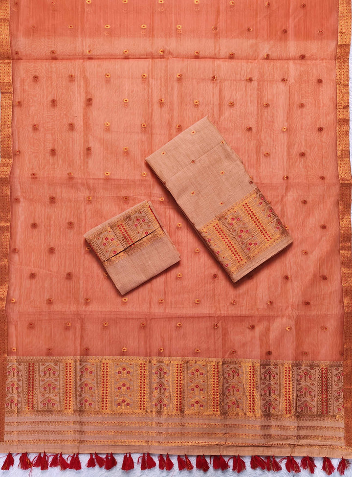 Ready-To-Wear Copper Jari Super Cotton Mekhela Art-Nuni Sador