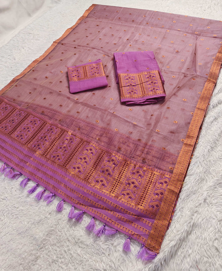 Ready-To-Wear Copper Jari Super Cotton Mekhela Art-Nuni Sador