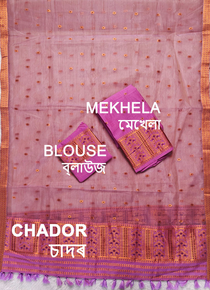 Ready-To-Wear Copper Jari Super Cotton Mekhela Art-Nuni Sador