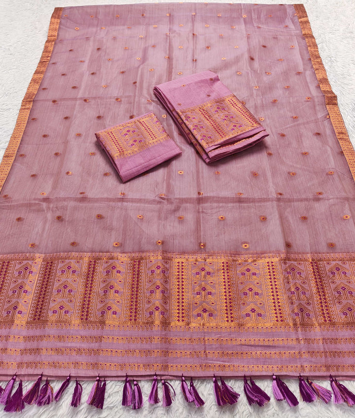 Ready-To-Wear Copper Jari Super Cotton Mekhela Art-Nuni Sador