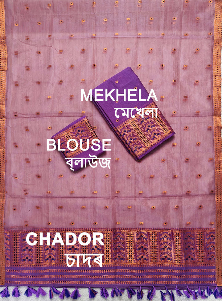 Ready-To-Wear Copper Jari Super Cotton Mekhela Art-Nuni Sador