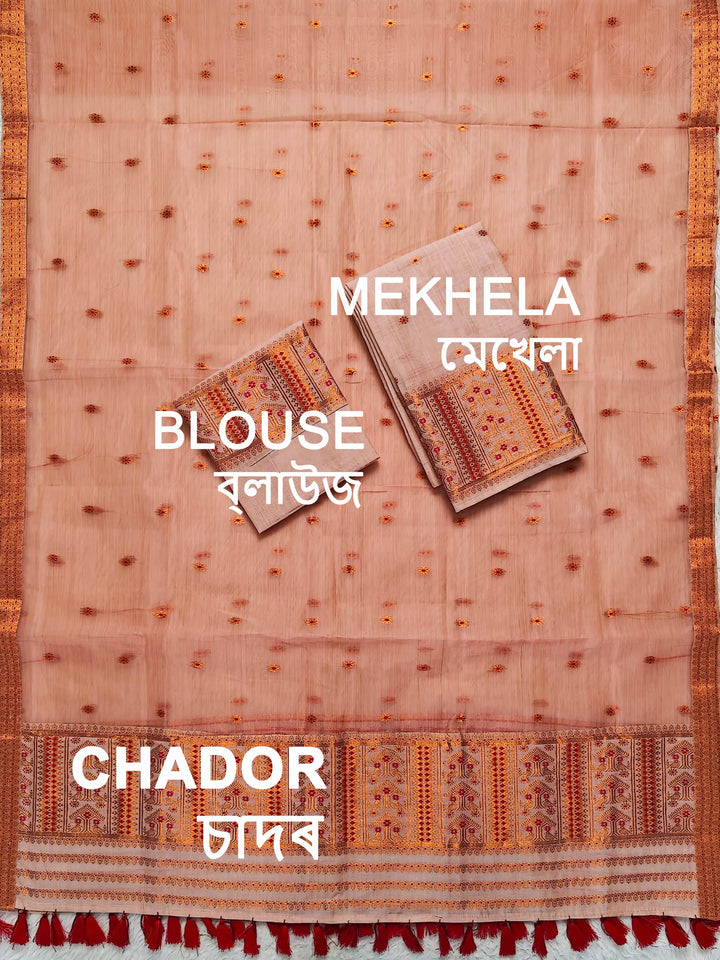 Ready-To-Wear Copper Jari Super Cotton Mekhela Art-Nuni Sador