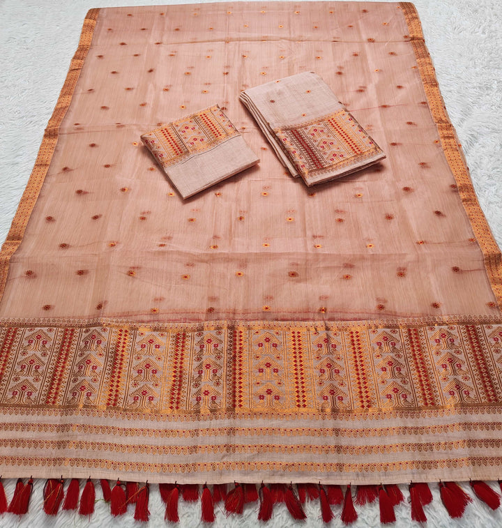 Ready-To-Wear Copper Jari Super Cotton Mekhela Art-Nuni Sador