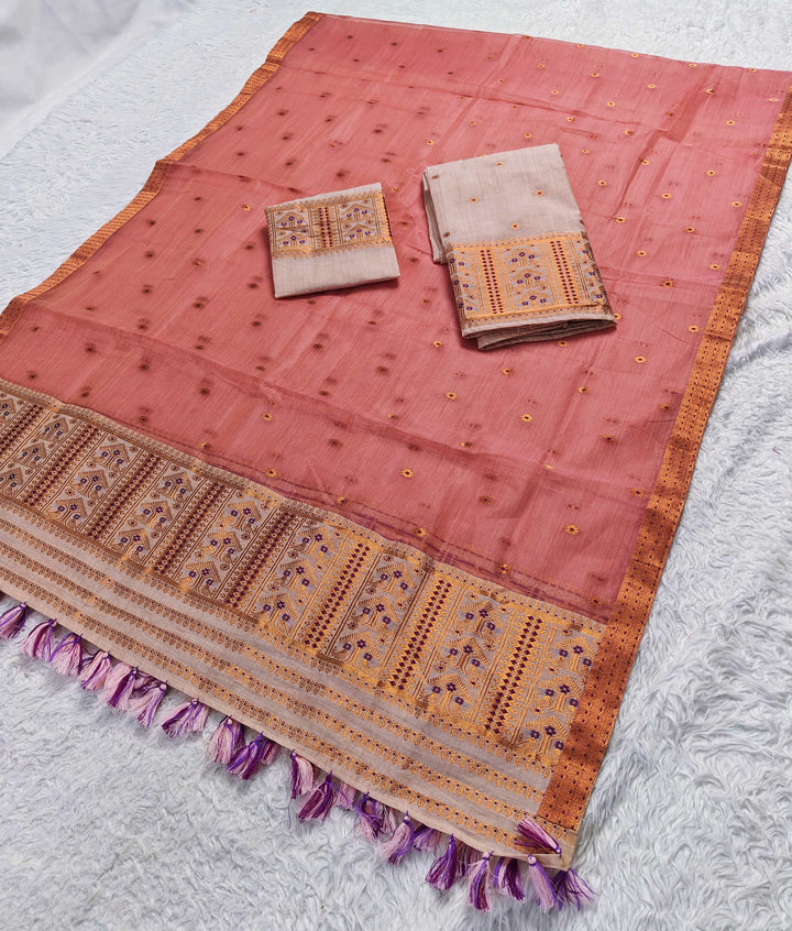 Ready-To-Wear Copper Jari Super Cotton Mekhela Art-Nuni Sador