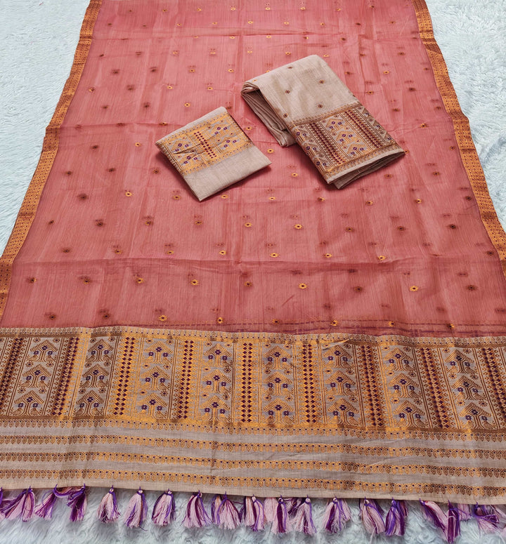 Ready-To-Wear Copper Jari Super Cotton Mekhela Art-Nuni Sador