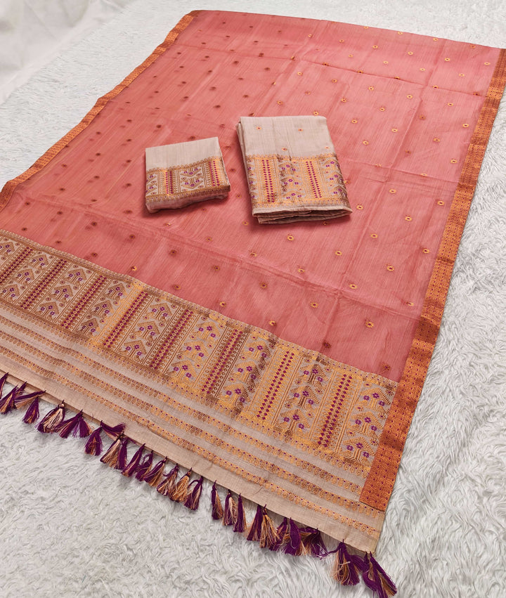 Ready-To-Wear Copper Jari Super Cotton Mekhela Art-Nuni Sador