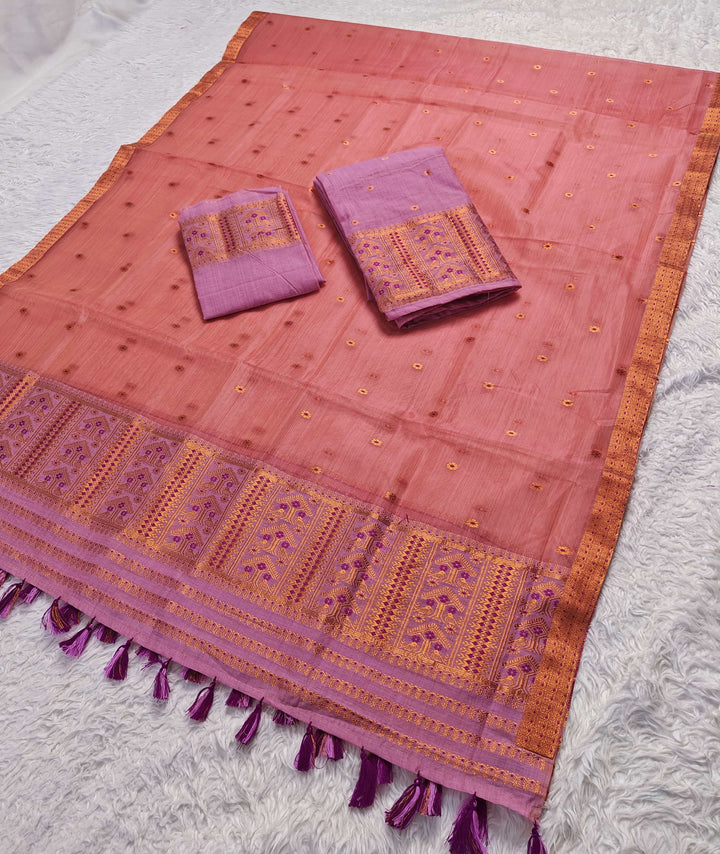 Ready-To-Wear Copper Jari Super Cotton Mekhela Art-Nuni Sador