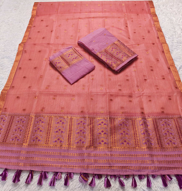 Ready-To-Wear Copper Jari Super Cotton Mekhela Art-Nuni Sador