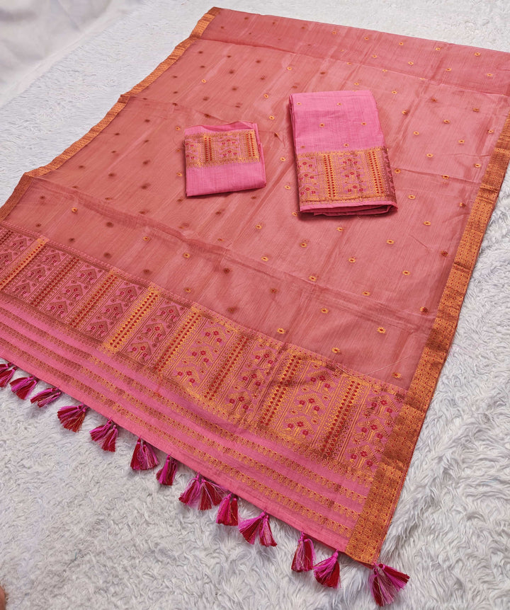 Ready-To-Wear Copper Jari Super Cotton Mekhela Art-Nuni Sador