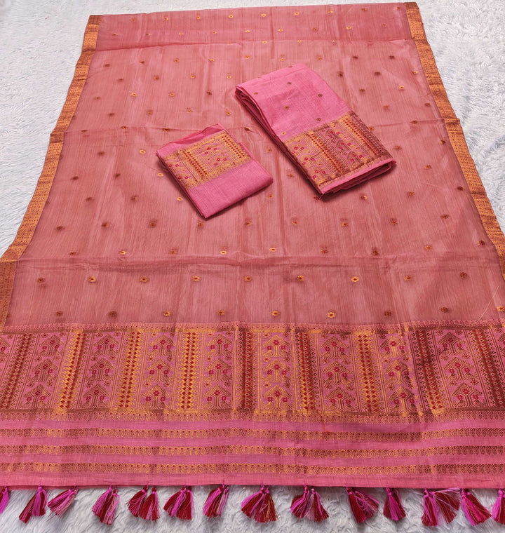 Ready-To-Wear Copper Jari Super Cotton Mekhela Art-Nuni Sador