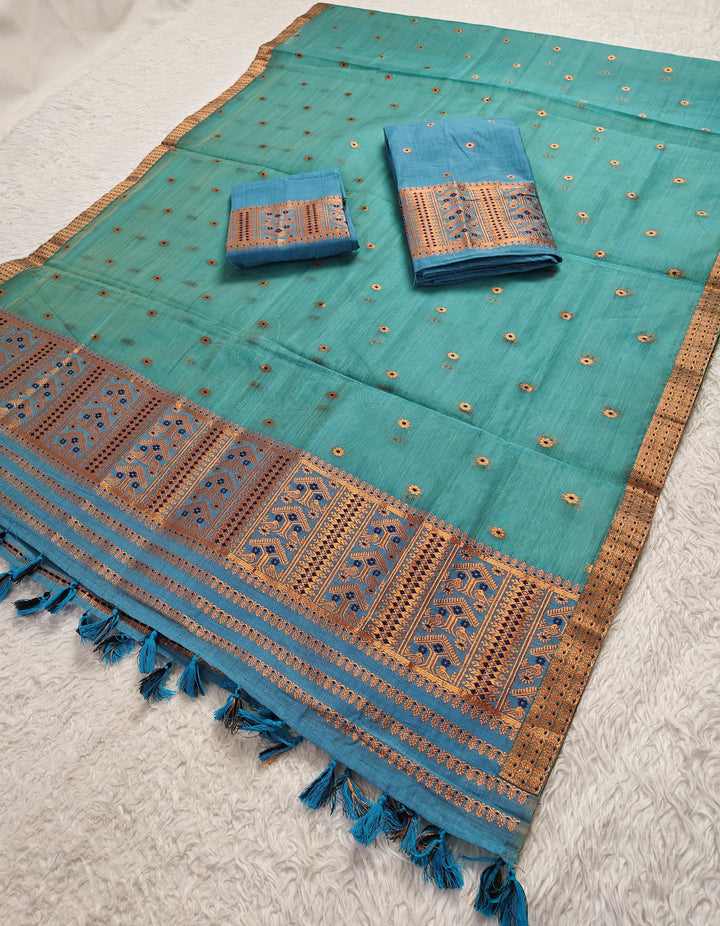 Ready-To-Wear Copper Jari Super Cotton Mekhela Art-Nuni Sador