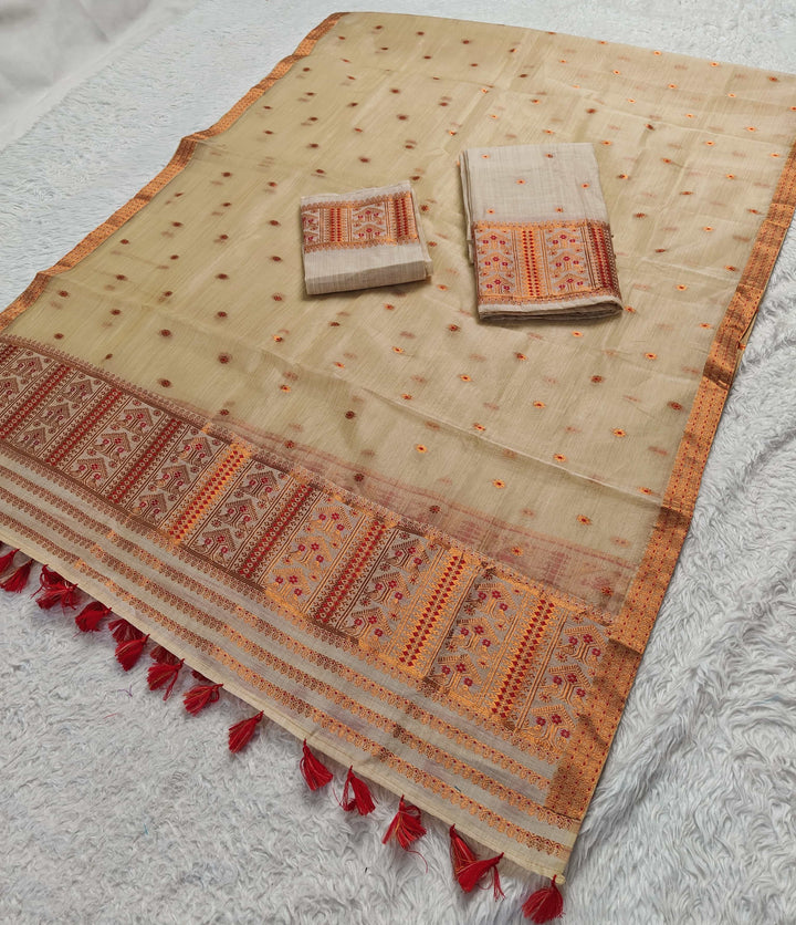 Ready-To-Wear Copper Jari Super Cotton Mekhela Art-Nuni Sador