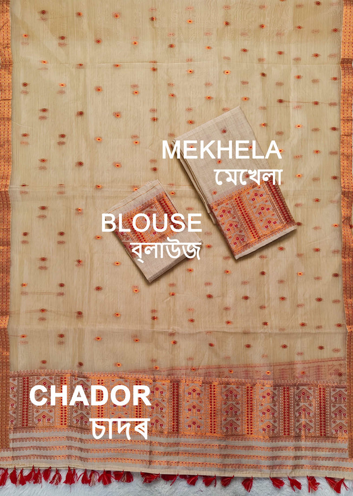 Ready-To-Wear Copper Jari Super Cotton Mekhela Art-Nuni Sador