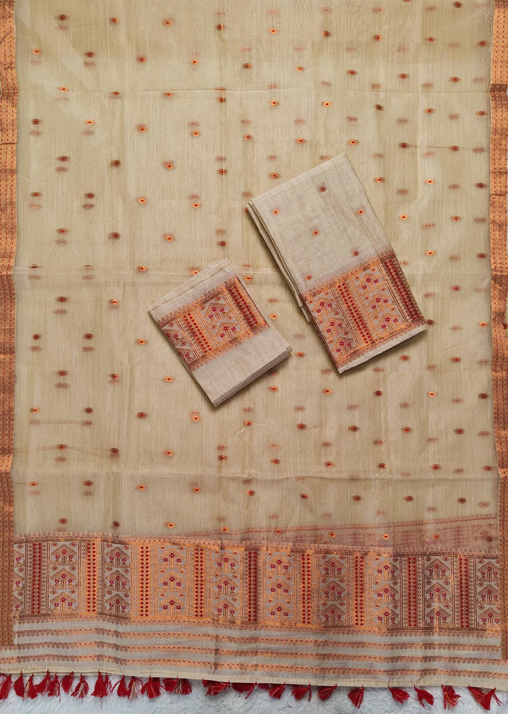 Ready-To-Wear Copper Jari Super Cotton Mekhela Art-Nuni Sador